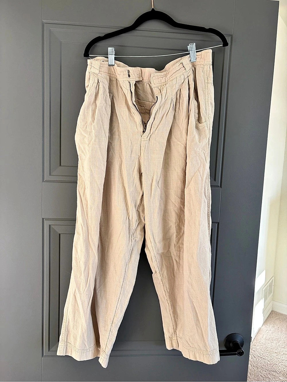 Free People About It Baggy Linen Trousers Beige Size 6